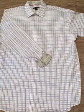 LINEA UOMO Men's Button Shirt Long Sleeve Plaid White 18.5 38/39 Casual Multicol